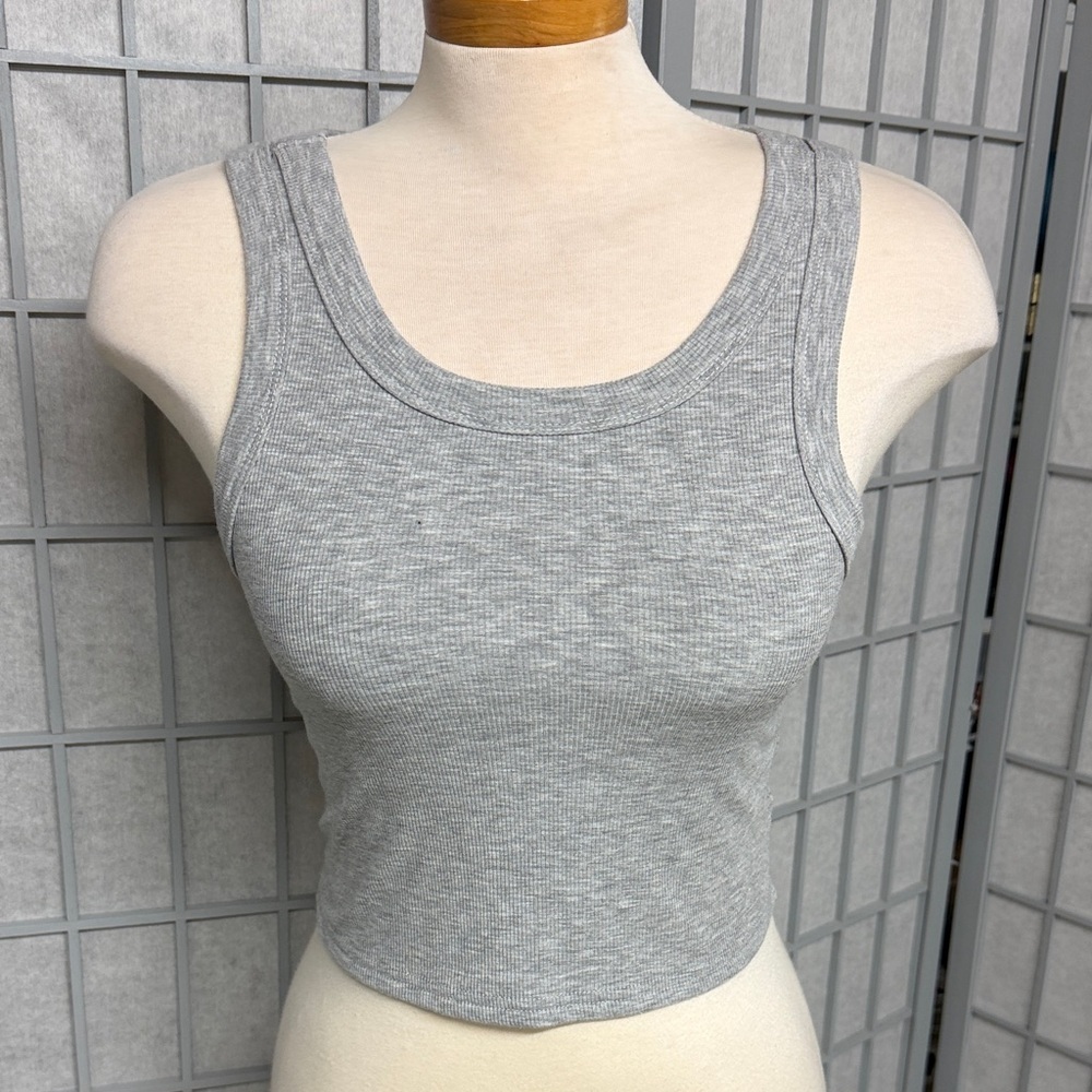 Ribbed Gray Tank Crop Top, Size Small